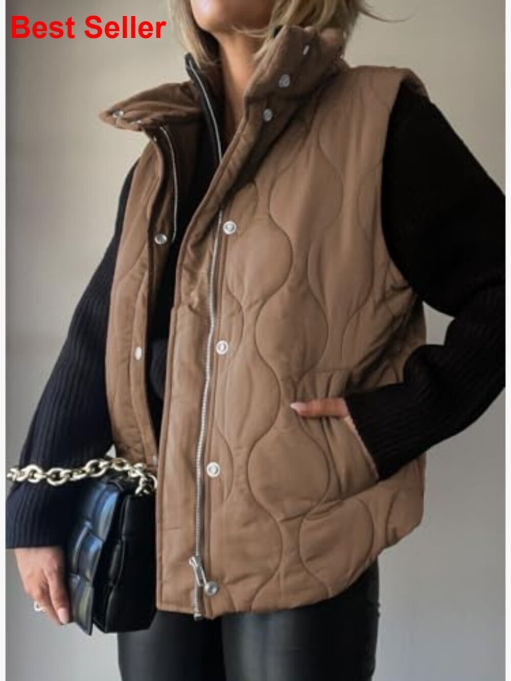 Lightweight Quilted Puffer Vest with Stand Collar and Button Zip Up - Picture 3 of 7